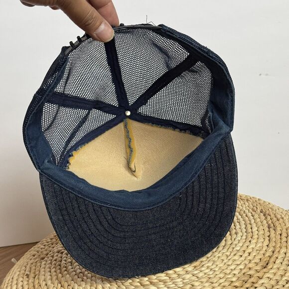 Vintage 90s Howdy! Po Folks Diner Denim Blue Trucker Hat Snapback Mesh Back USA - Picture 4 of 5